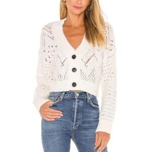 Free People Chloe Cardigan Size Small Cream/white Knit V-Neck 3 Button cropped